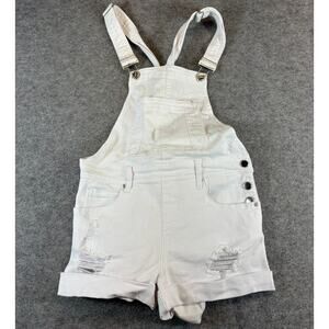 Vintage Y2K Dollhouse Overalls Womens Size 5/6 White Denim Shortalls Distressed